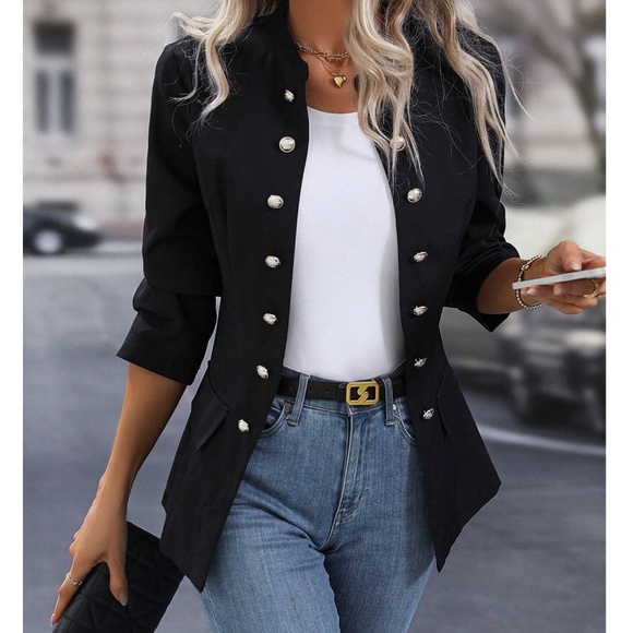 Classic Button Detail Open Front Light Jacket Coat